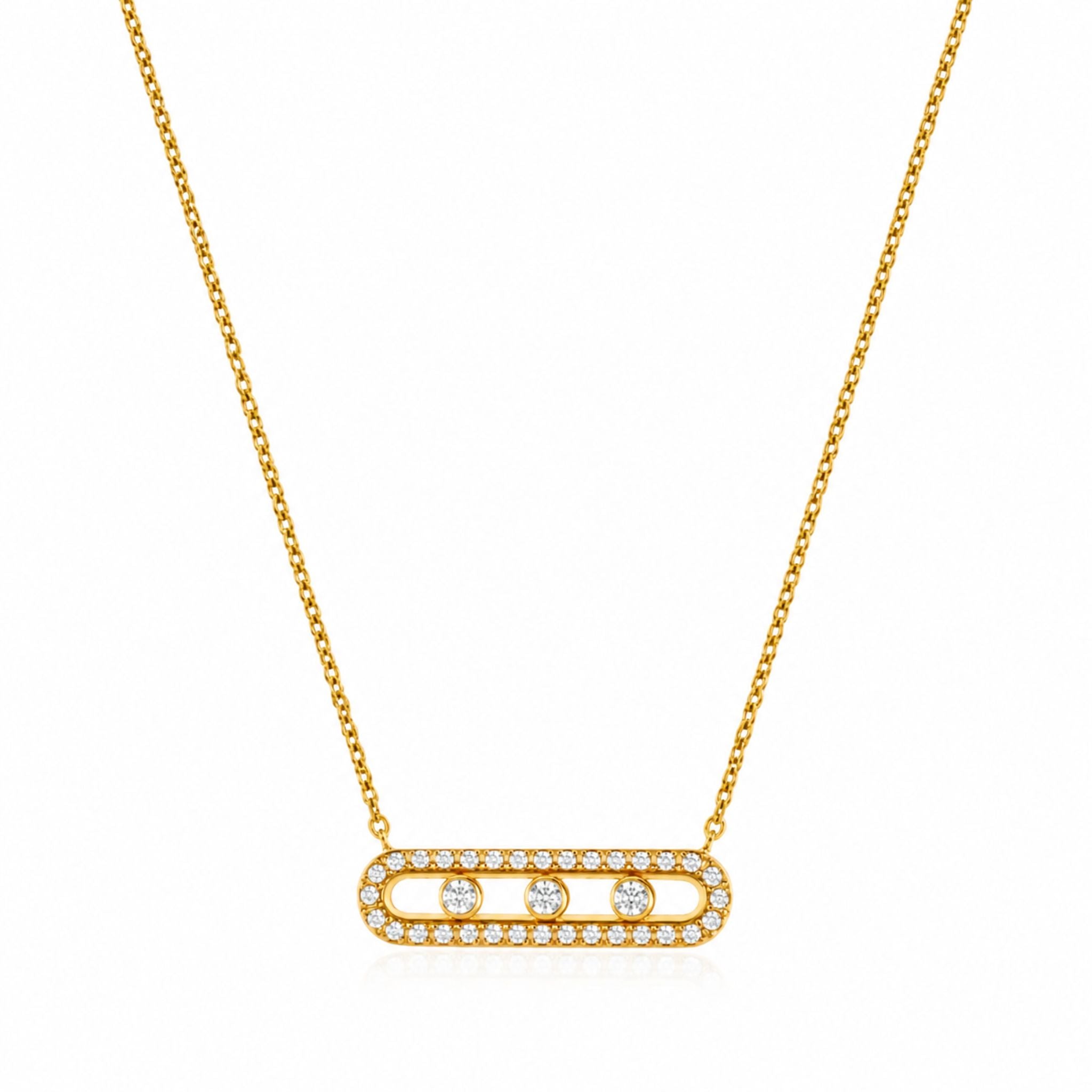 Trinity Shine Kette Gold mit drei beweglichen Zirkonia und Pavé-Fassung