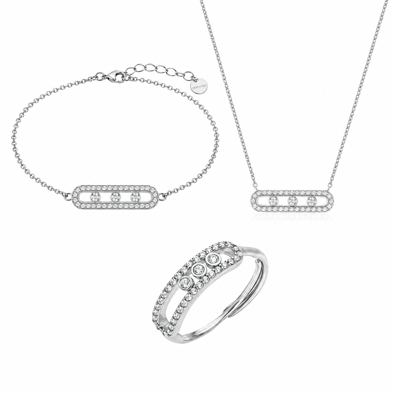 Trinity Shine Schmuckset Silber mit Halskette Armband und Ring aus Zirkonia