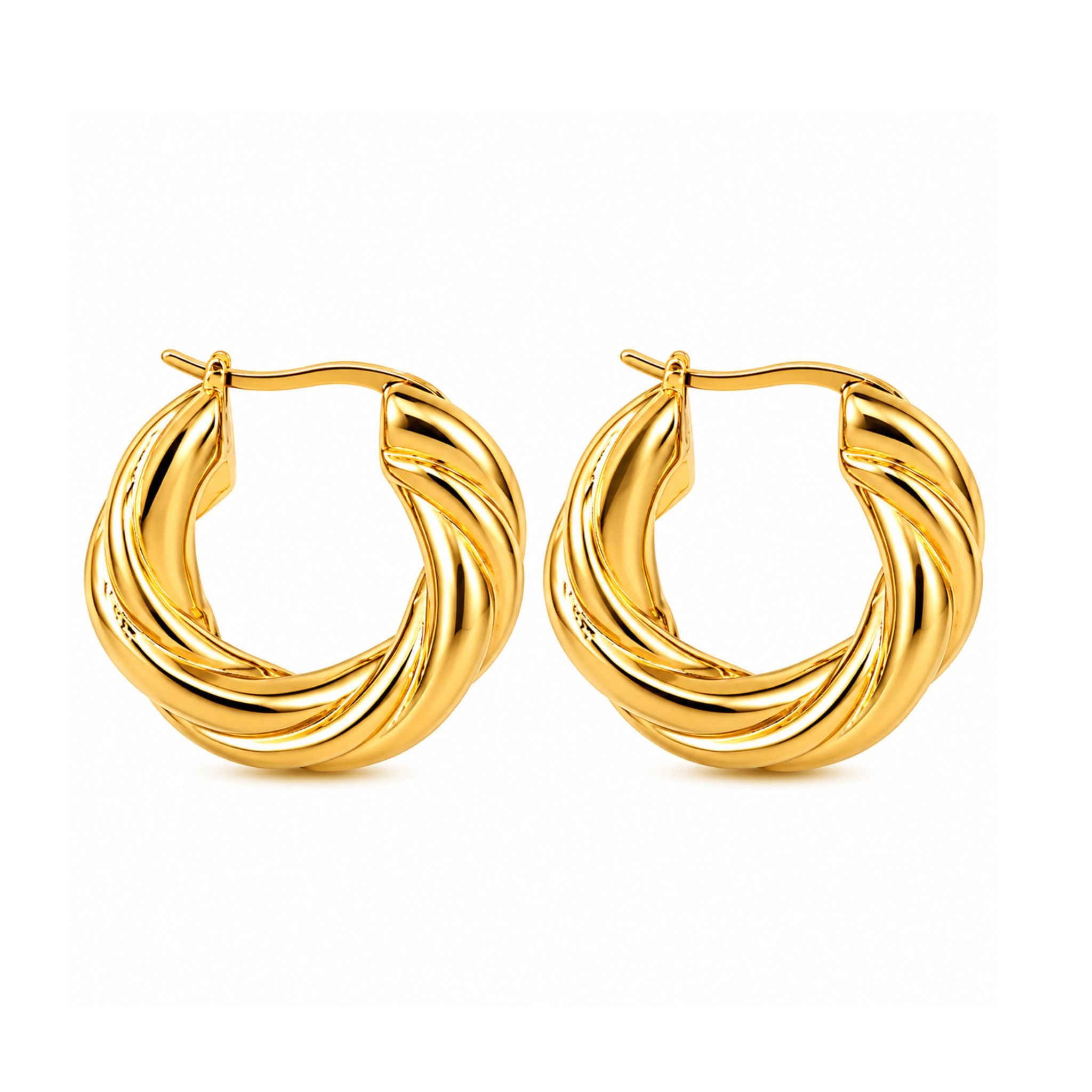 Goldene gedrehte Creolen Ohrringe aus Edelstahl mit Hochglanz-Finish